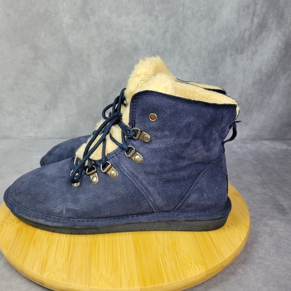 BEARPAW Kerri Suede Lace-up Boot with NeverWet™-Cadet Blue-Size 10 - Picture 2 of 13
